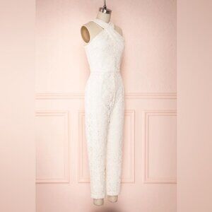 Adelyn Rae Cayden Cross Neck Lace Jumpsuit